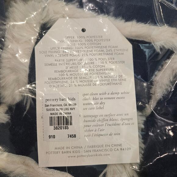 Pottery Barn Kids Suede Sherpa Slippers Size 13-2 Navy Cozy Winter NEW Holiday - Picture 6 of 7